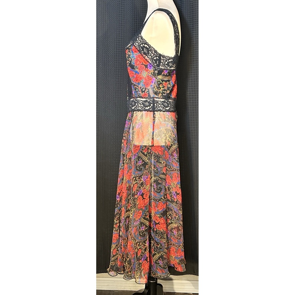 Vtg Victorias Secret ? 1990s Satin & Sheer Chiffon Floral Paisley Lace Maxi Slip - Picture 4 of 6
